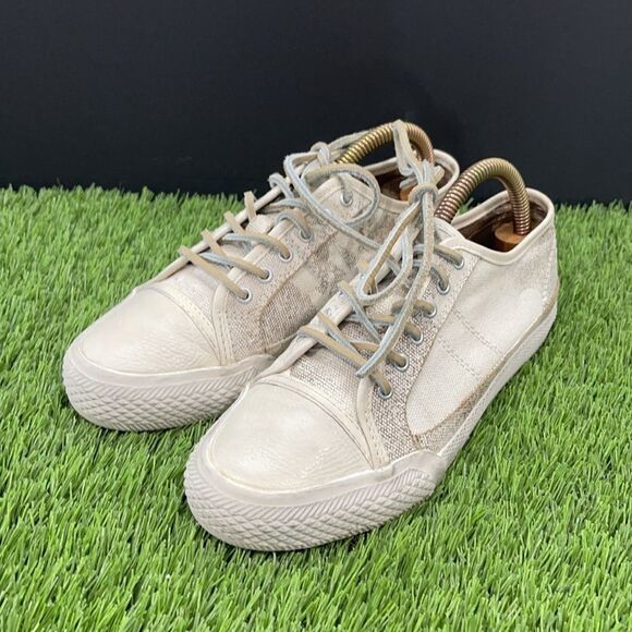 Frye Greene Low Sneaker | Off White Painted Canvas - Picture 3 of 10